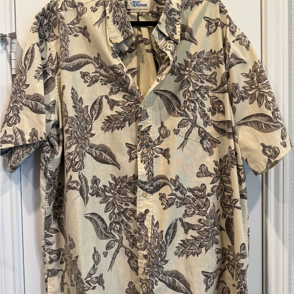 Reyn Spooner Cream and Brown Casual Botanical Shirt